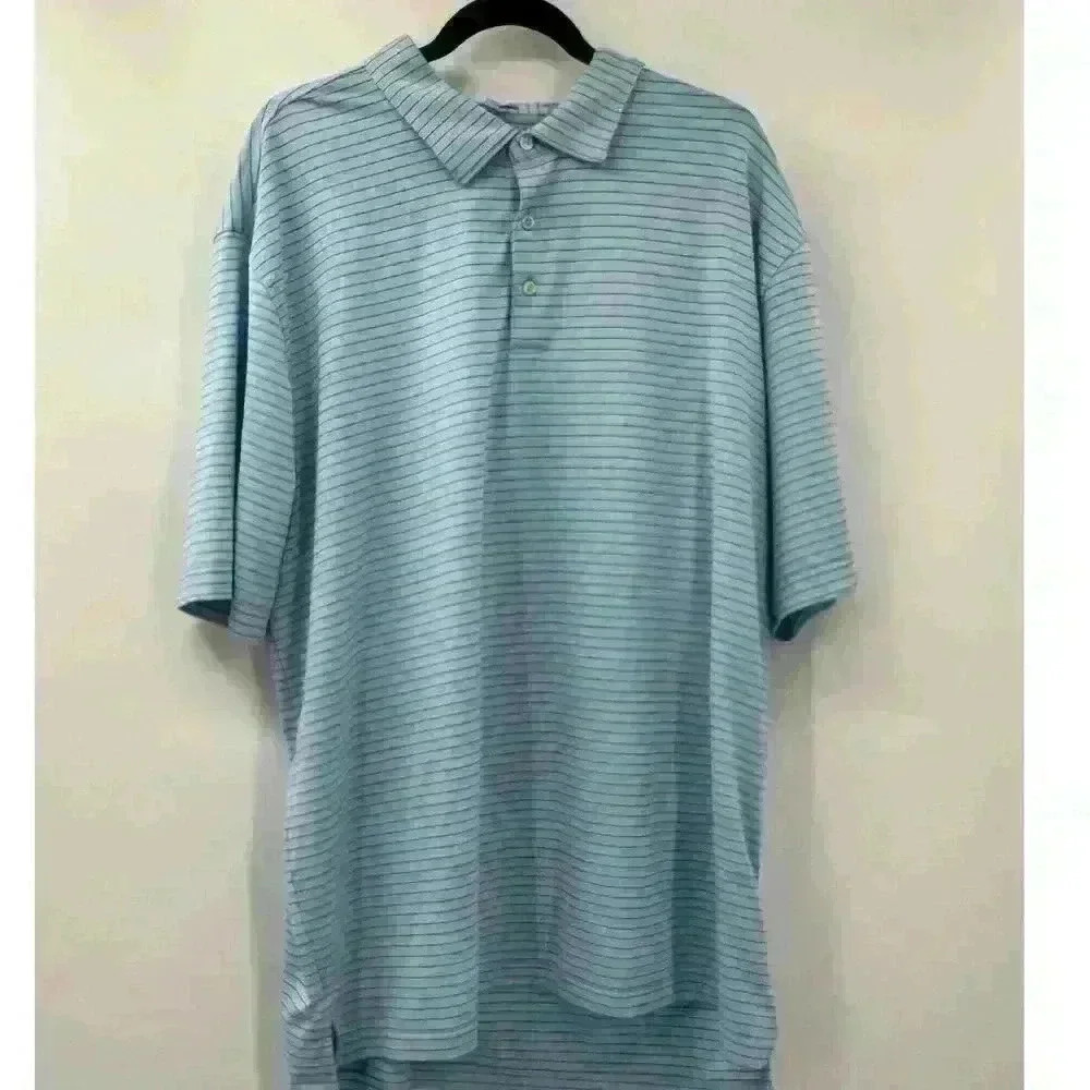 Peter Millar Golf Polo‎ Short Sleeve Summer Comfort Blue Striped Shirt Men's XXL